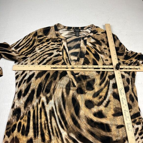 Chicos Travelers V-Neck Tunic Blouse Animal Print 3/4 Sleeve Lightweight 2 LARGE - Picture 8 of 13